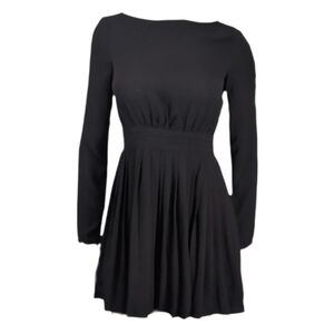 Forever 21 Black Long Sleeve Dress Womens Size Small Black Fit Flare Pleated
